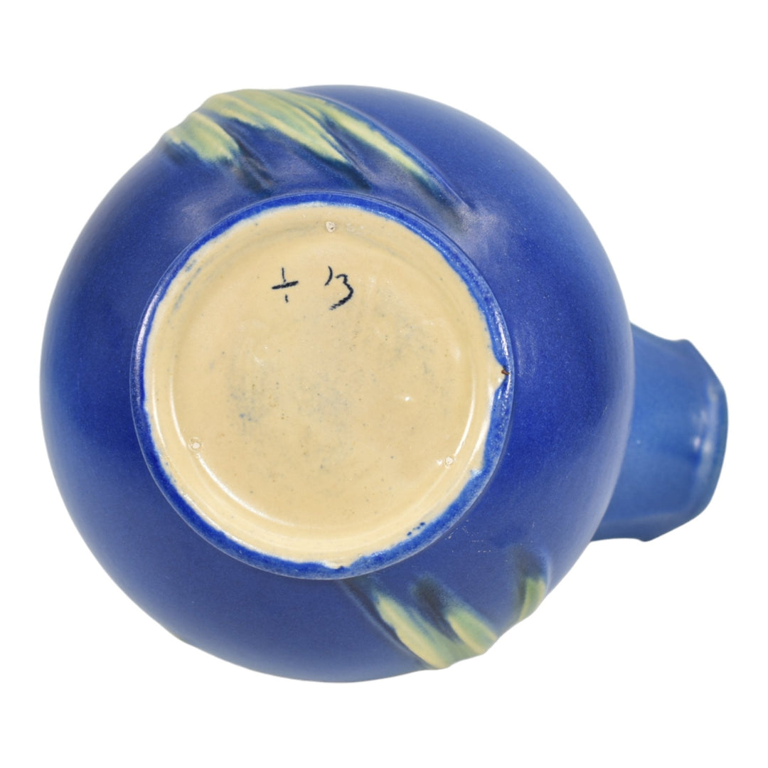 Roseville Pine Cone Blue 1936 Vintage Art Pottery Ice Lip Ceramic Pitcher 1321 - Just Art Pottery