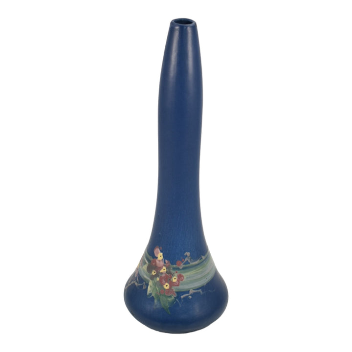 Weller Hudson Blue And Decorated 1920s Pottery Hand Painted Ceramic Bud Vase