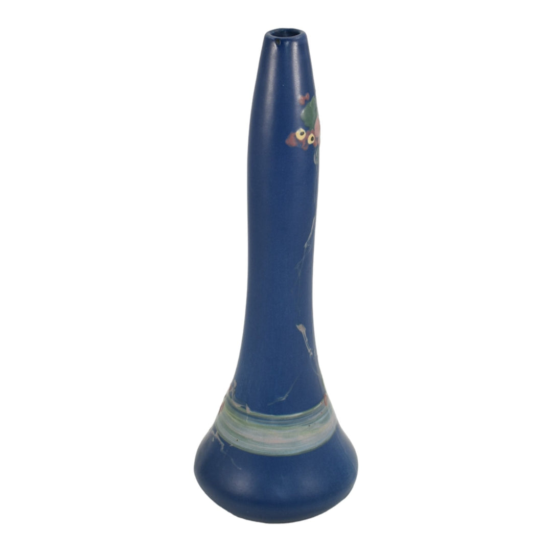 Weller Hudson Blue And Decorated 1920s Pottery Hand Painted Ceramic Bud Vase