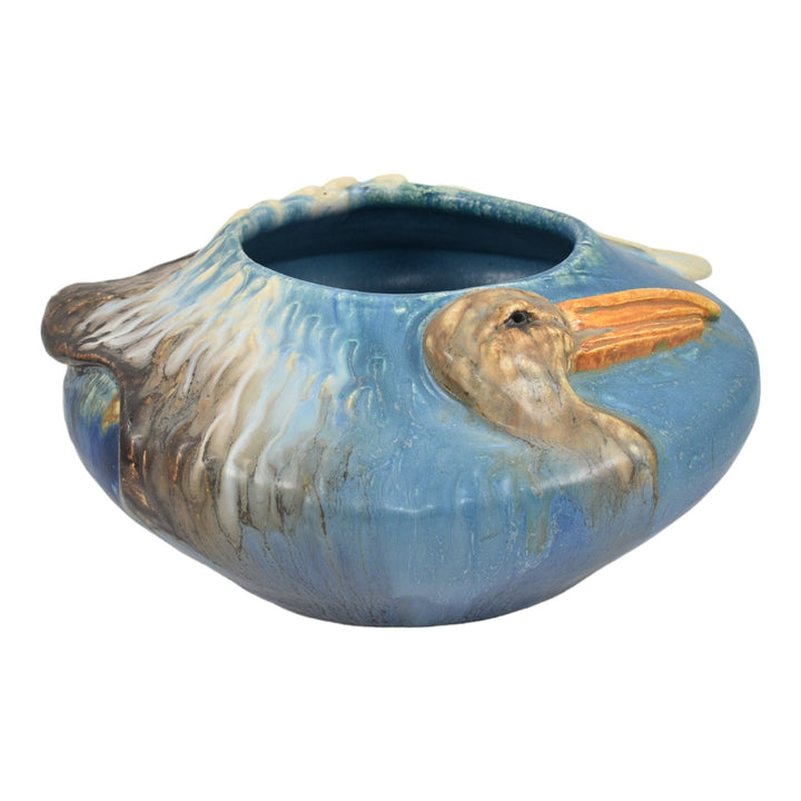 Jesse Wolf Studio 2008 Contemporary Hand Made Pottery Pelican Blue Ceramic Bowl - Just Art Pottery