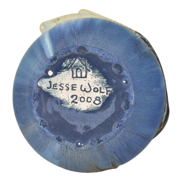 Jesse Wolf Studio 2008 Contemporary Hand Made Pottery Pelican Blue Ceramic Bowl - Just Art Pottery