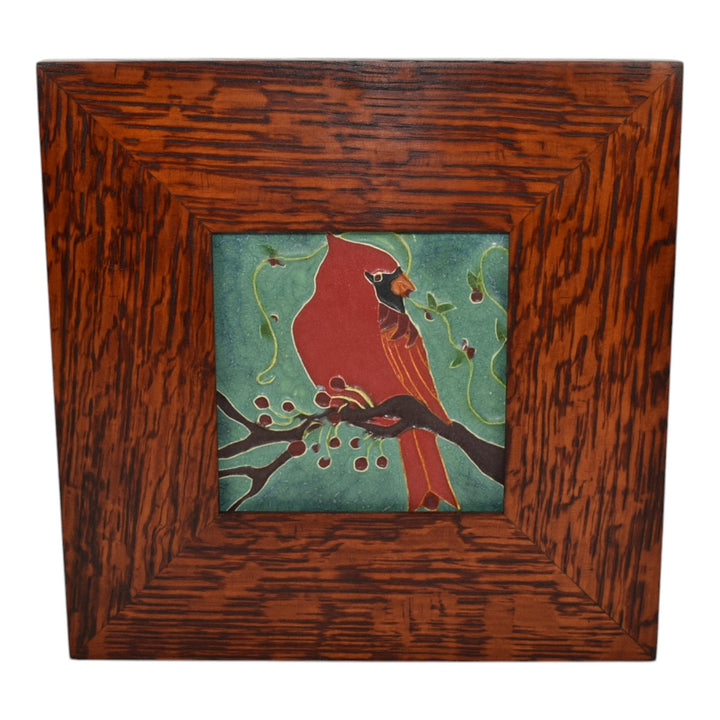 Ephraim Faience 2021 Arts and Crafts Pottery Red Cardinal Framed Ceramic Tile