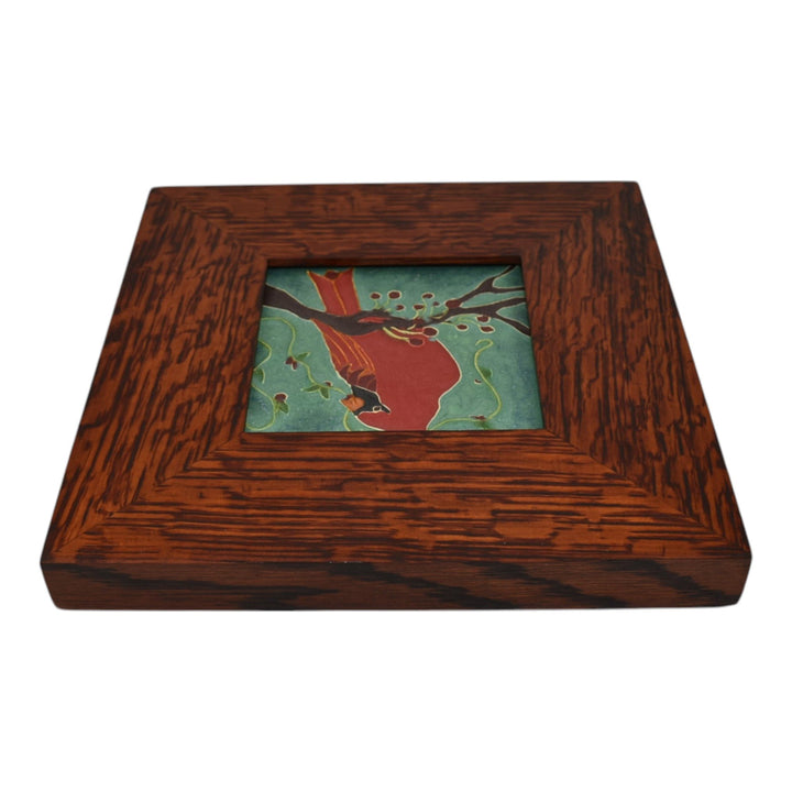 Ephraim Faience 2021 Arts and Crafts Pottery Red Cardinal Framed Ceramic Tile