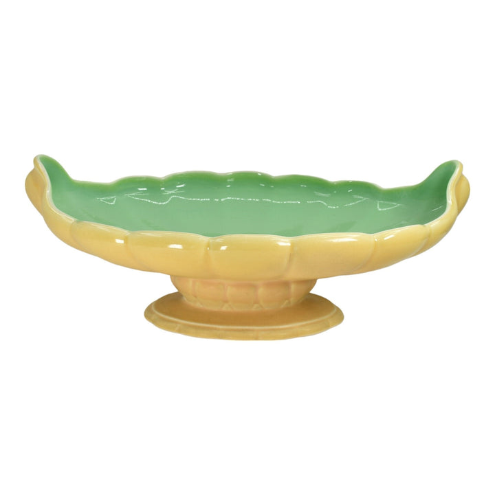 Cowan 1930s Art Deco Pottery Yellow Green Scalloped Pedestal Console Bowl