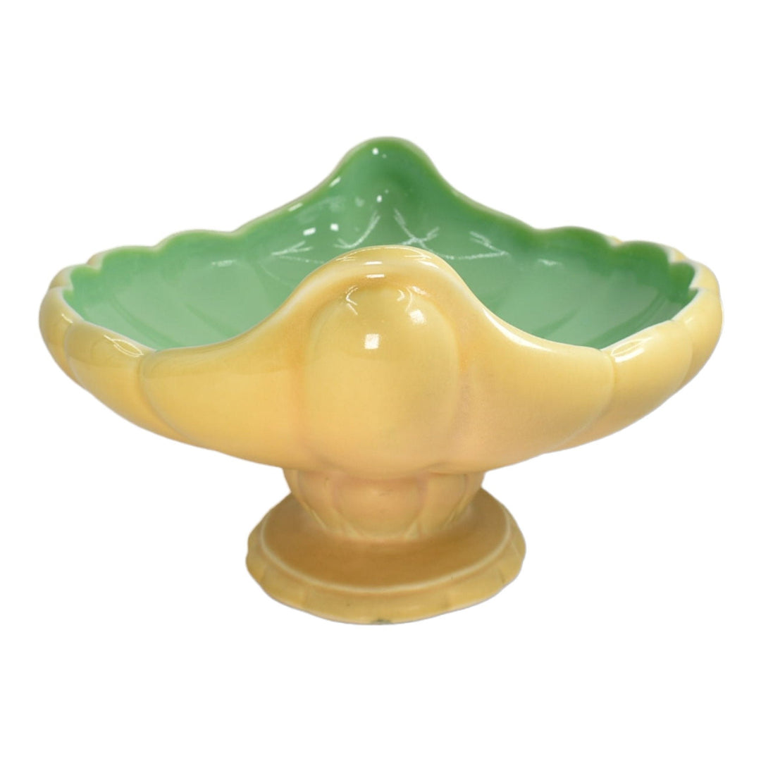 Cowan 1930s Art Deco Pottery Yellow Green Scalloped Pedestal Console Bowl