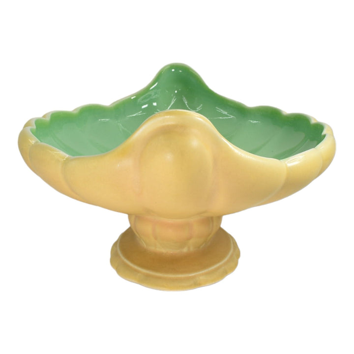 Cowan 1930s Art Deco Pottery Yellow Green Scalloped Pedestal Console Bowl