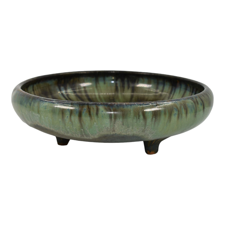 Fulper 1909-17 Arts And Crafts Pottery Green Brown Flambe Three Footed Bowl 401