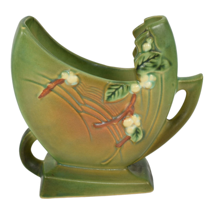 Roseville Snowberry Green 1947 Mid Century Modern Pottery Ceramic Fan Vase 1FH-6