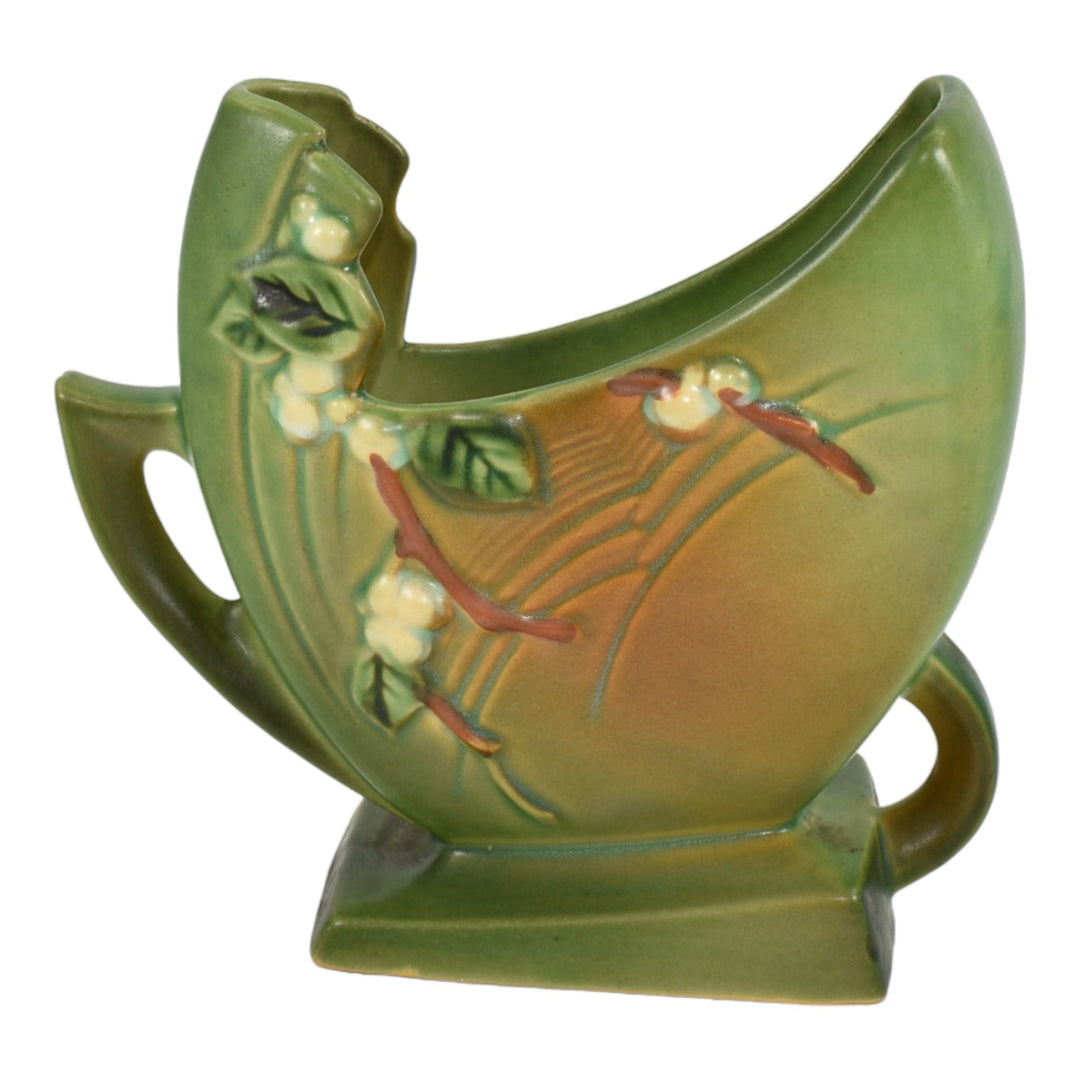 Roseville Snowberry Green 1947 Mid Century Modern Pottery Ceramic Fan Vase 1FH-6