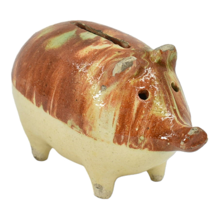 American Vintage Pottery Majolica Blended Ceramic Stoneware Pig Coin Bank