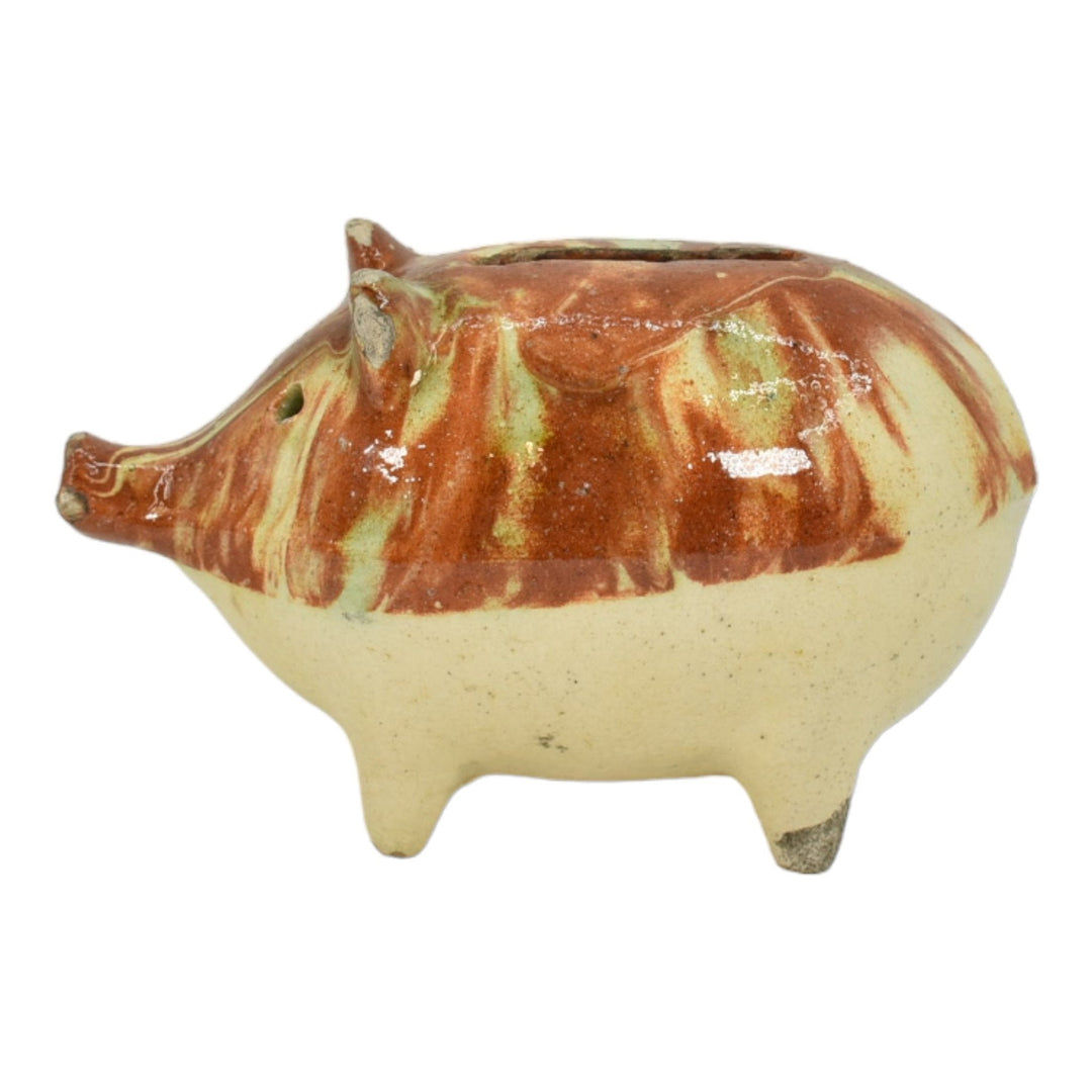 American Vintage Pottery Majolica Blended Ceramic Stoneware Pig Coin Bank