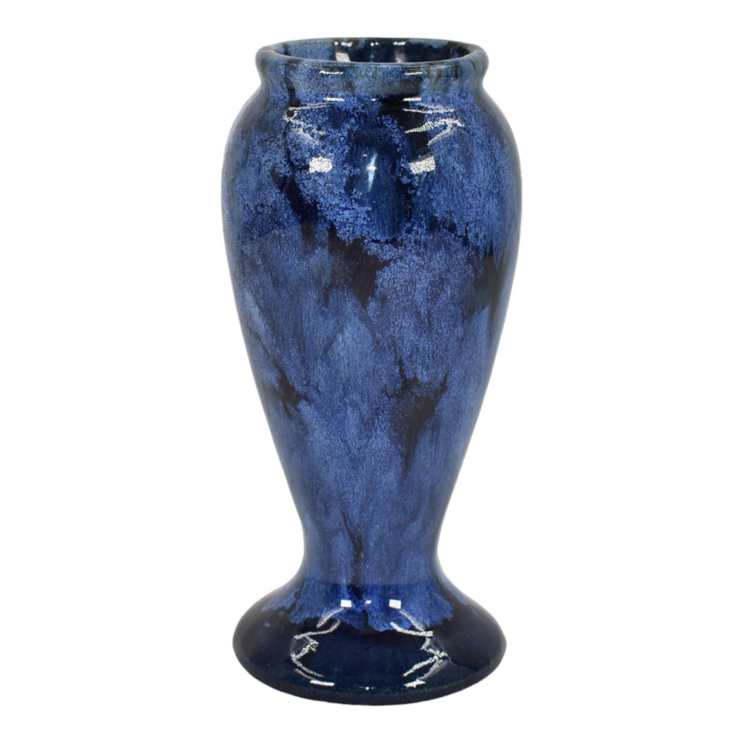 Brush McCoy 1930s Vintage Art Pottery Blue Onyx Blended Footed Ceramic Vase 745