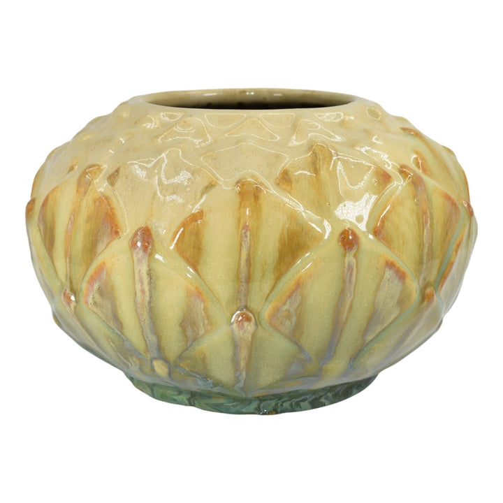 Fulper 1917-27 Arts And Crafts Pottery Yellow Green Artichoke Ceramic Vase 550