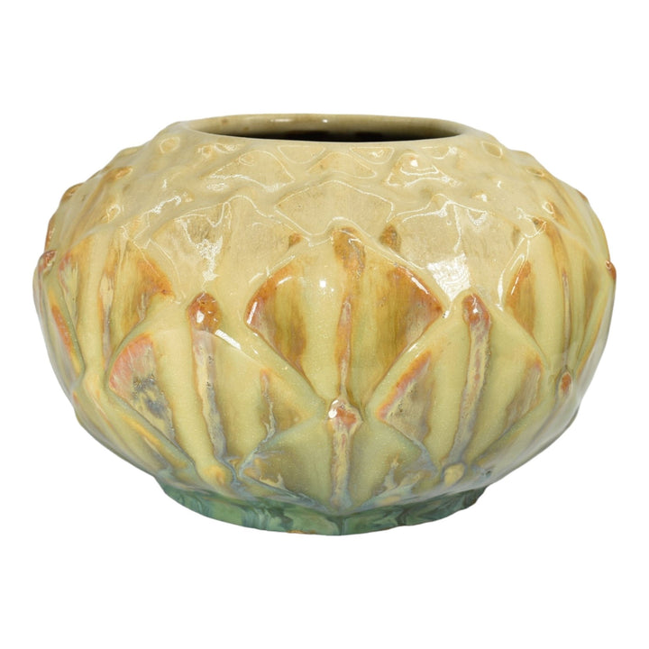 Fulper 1917-27 Arts And Crafts Pottery Yellow Green Artichoke Ceramic Vase 550