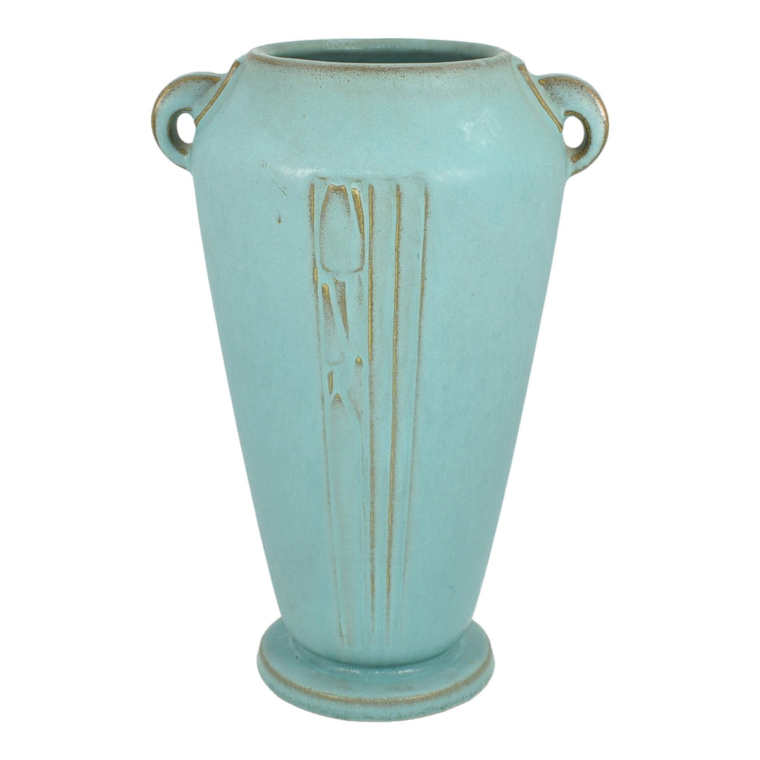 Roseville Moderne Blue Green 1936 Vintage Art Deco Pottery Flower Vase 797-8