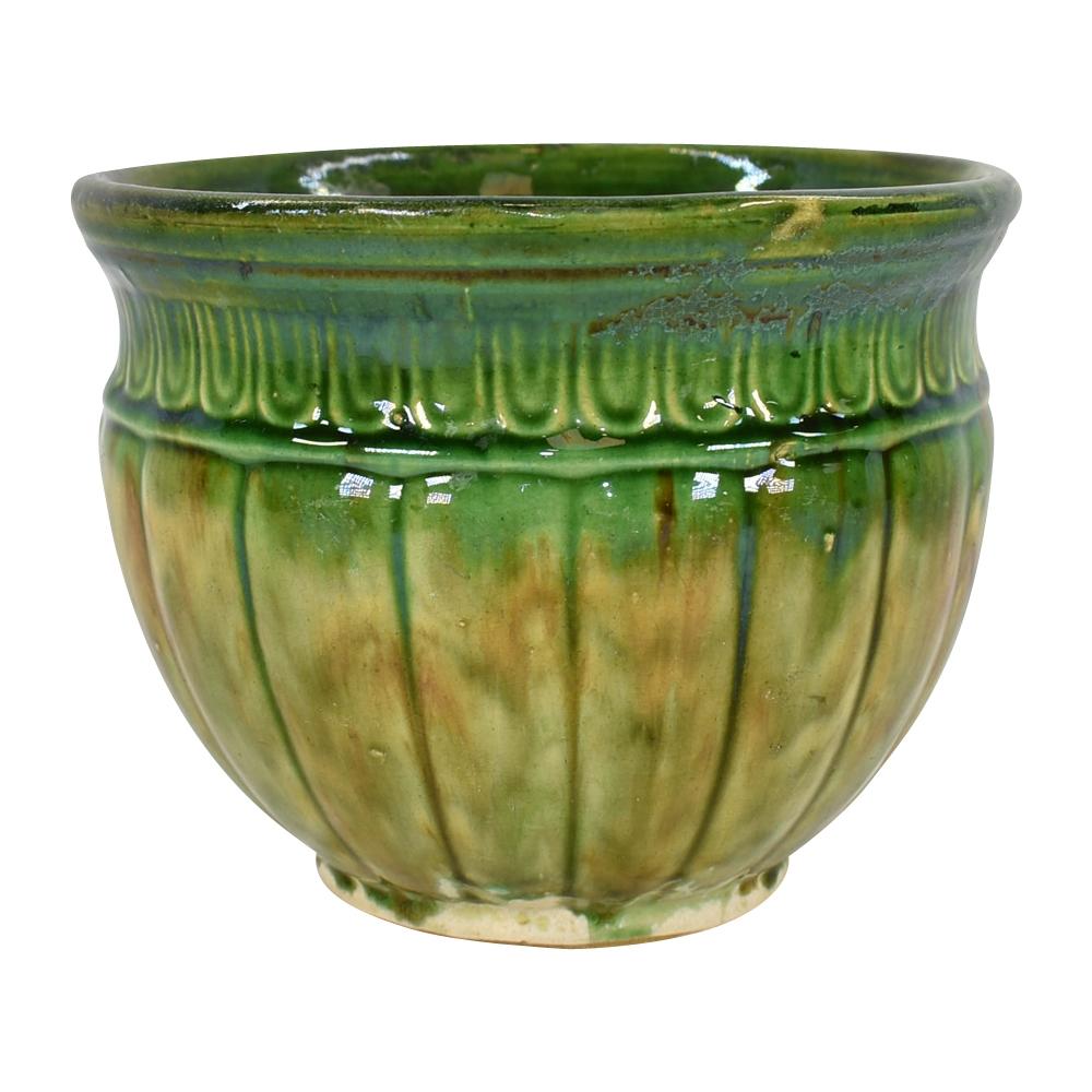 American Art Pottery Blended Majolica Yellow Green Ceramic Jardiniere Planter - Just Art Pottery