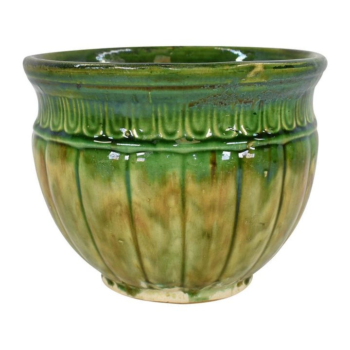 American Art Pottery Blended Majolica Yellow Green Ceramic Jardiniere Planter - Just Art Pottery