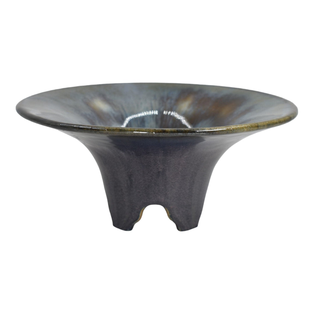 Fulper 1917-34 Art Pottery Blue Flowing Glaze Footed Ceramic Bowl 447