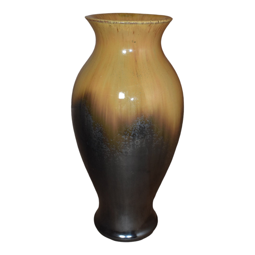 Fulper 1909-17 Arts And Crafts Pottery Brown And Mirror Black Ceramic Vase 536