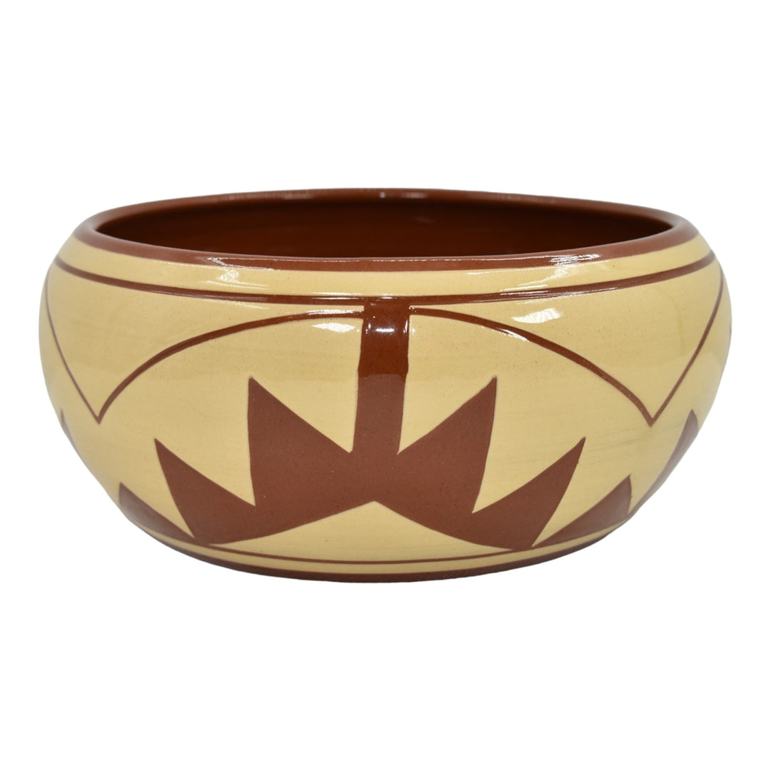 Pine Ridge Sioux Dakota Pottery Hand Made Geometric Design Brown Bowl Irving - Just Art Pottery