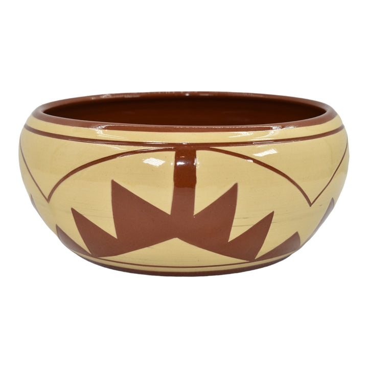Pine Ridge Sioux Dakota Pottery Hand Made Geometric Design Brown Bowl Irving - Just Art Pottery