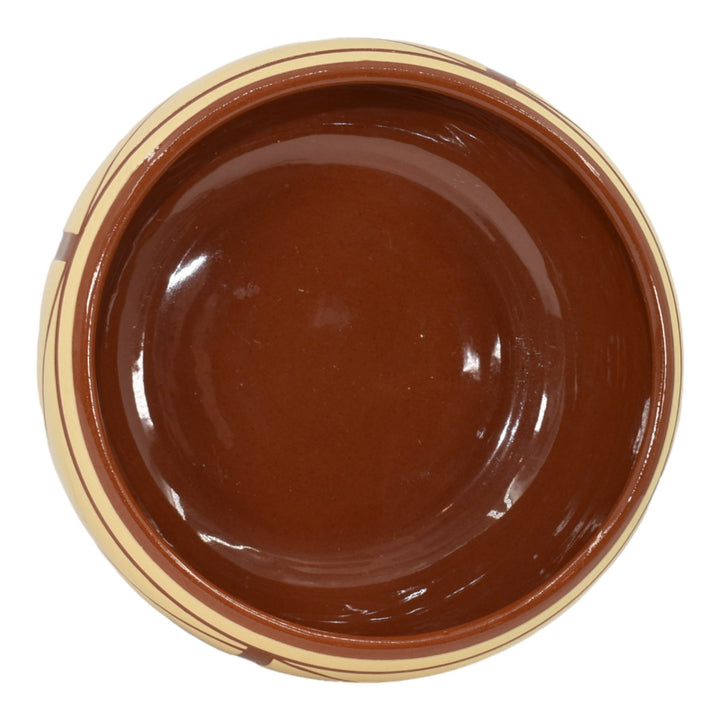 Pine Ridge Sioux Dakota Pottery Hand Made Geometric Design Brown Bowl Irving - Just Art Pottery