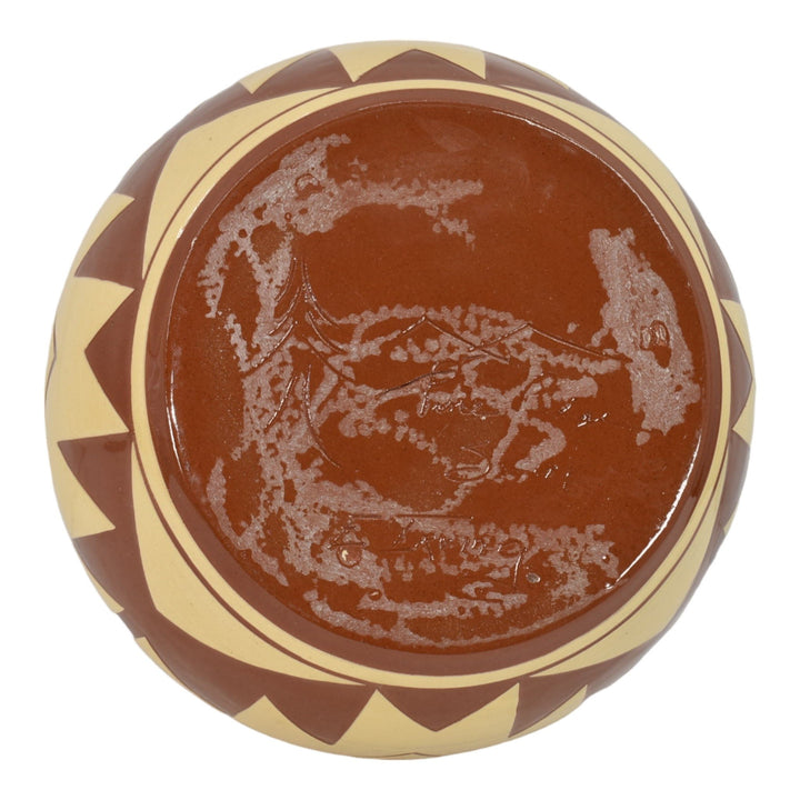 Pine Ridge Sioux Dakota Pottery Hand Made Geometric Design Brown Bowl Irving - Just Art Pottery