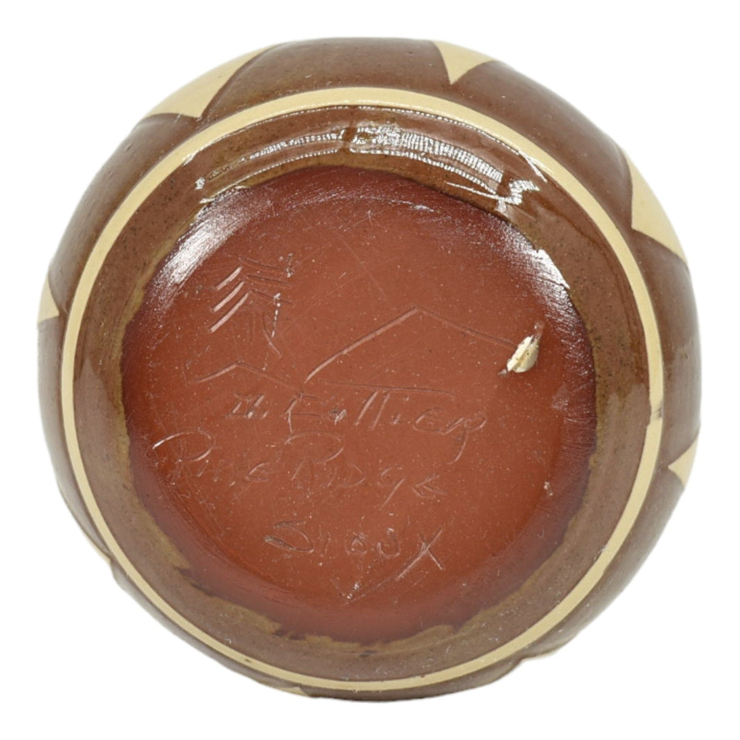 Pine Ridge Sioux Dakota Art Pottery Hand Made Native American Brown Vase Cottier - Just Art Pottery