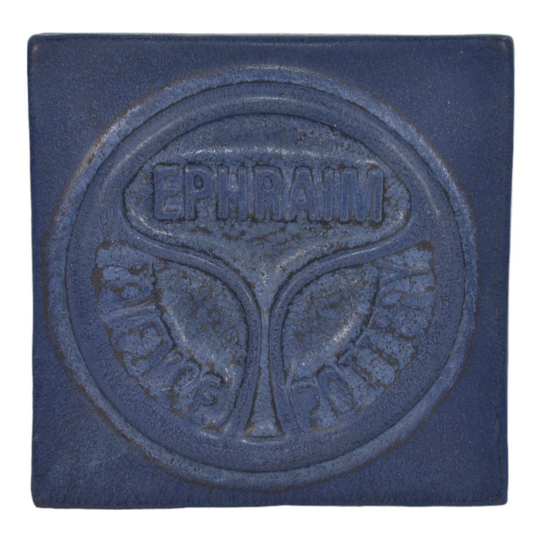 Ephraim Faience 2003 Hand Made Art Pottery Logo Blue Square Ceramic Tile