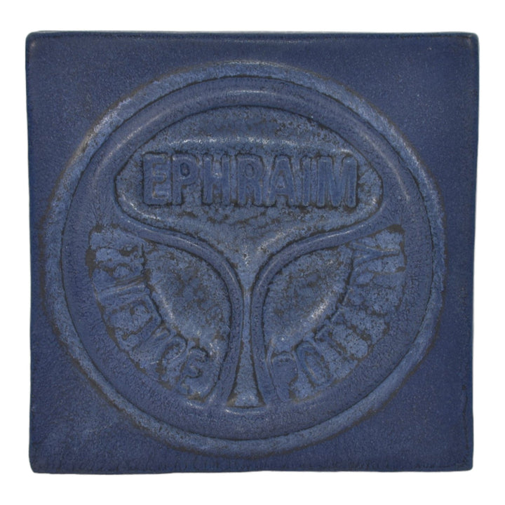 Ephraim Faience 2003 Hand Made Art Pottery Logo Blue Square Ceramic Tile