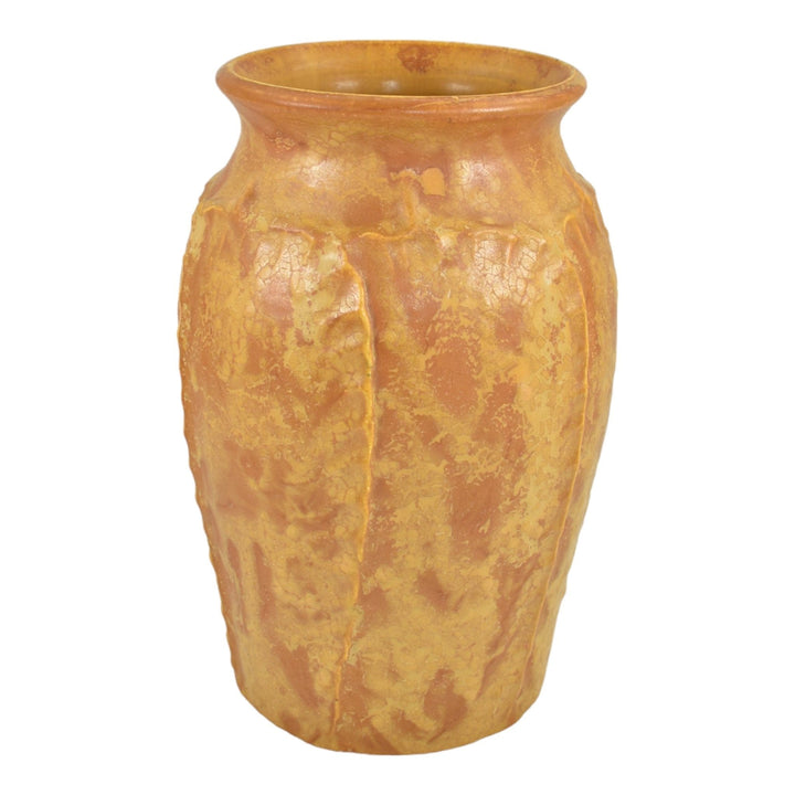 Door Hand Made Pottery Mottled Yellow Orange Continuous Leaf Ceramic Vase