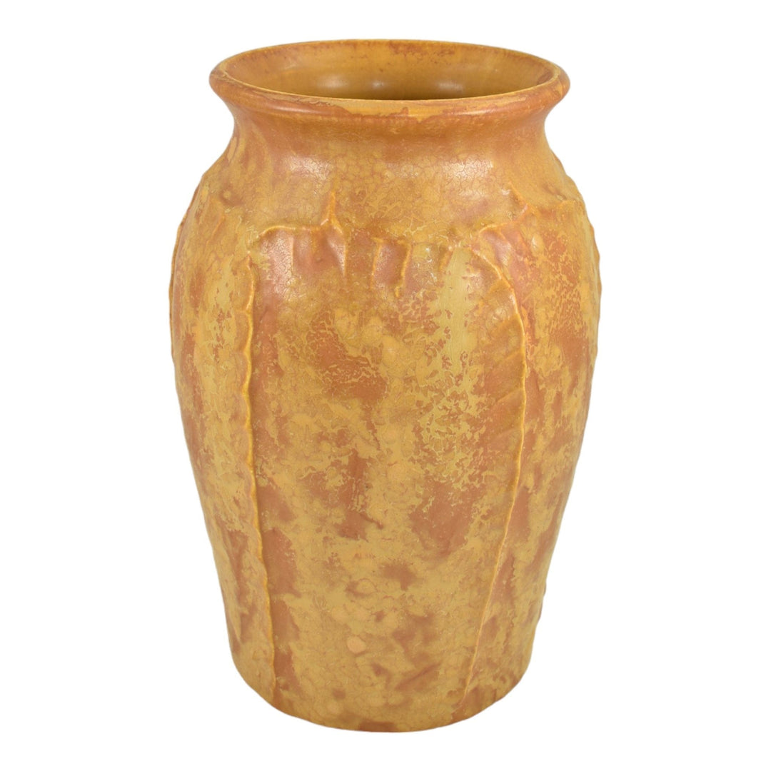 Door Hand Made Pottery Mottled Yellow Orange Continuous Leaf Ceramic Vase