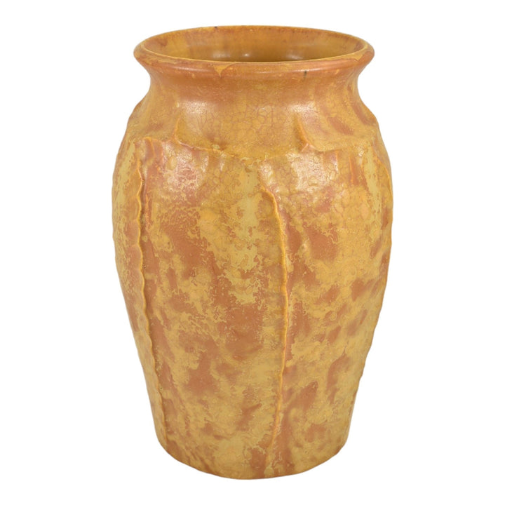 Door Hand Made Pottery Mottled Yellow Orange Continuous Leaf Ceramic Vase