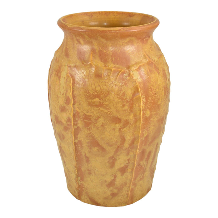 Door Hand Made Pottery Mottled Yellow Orange Continuous Leaf Ceramic Vase