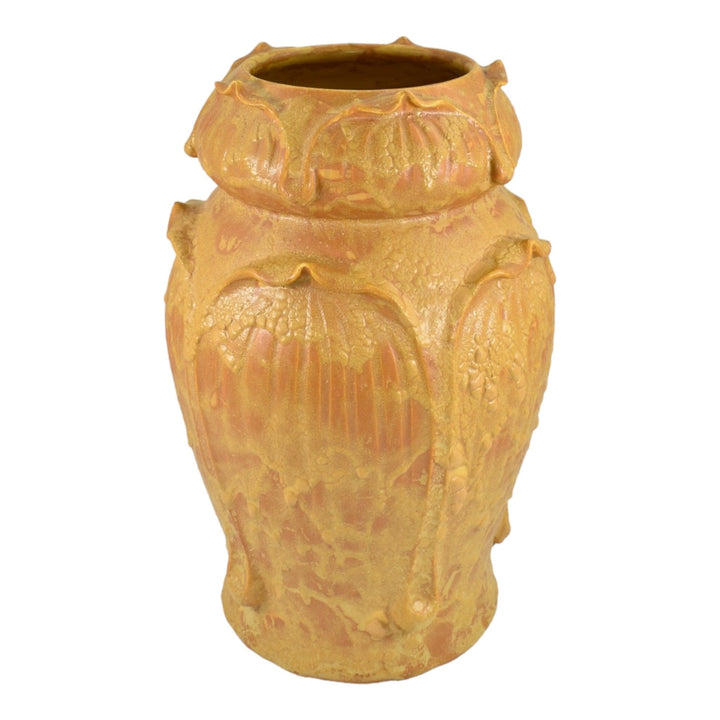 Door Hand Made Pottery Curdled Yellow Orange Large Leaf Kendrick Ceramic Vase