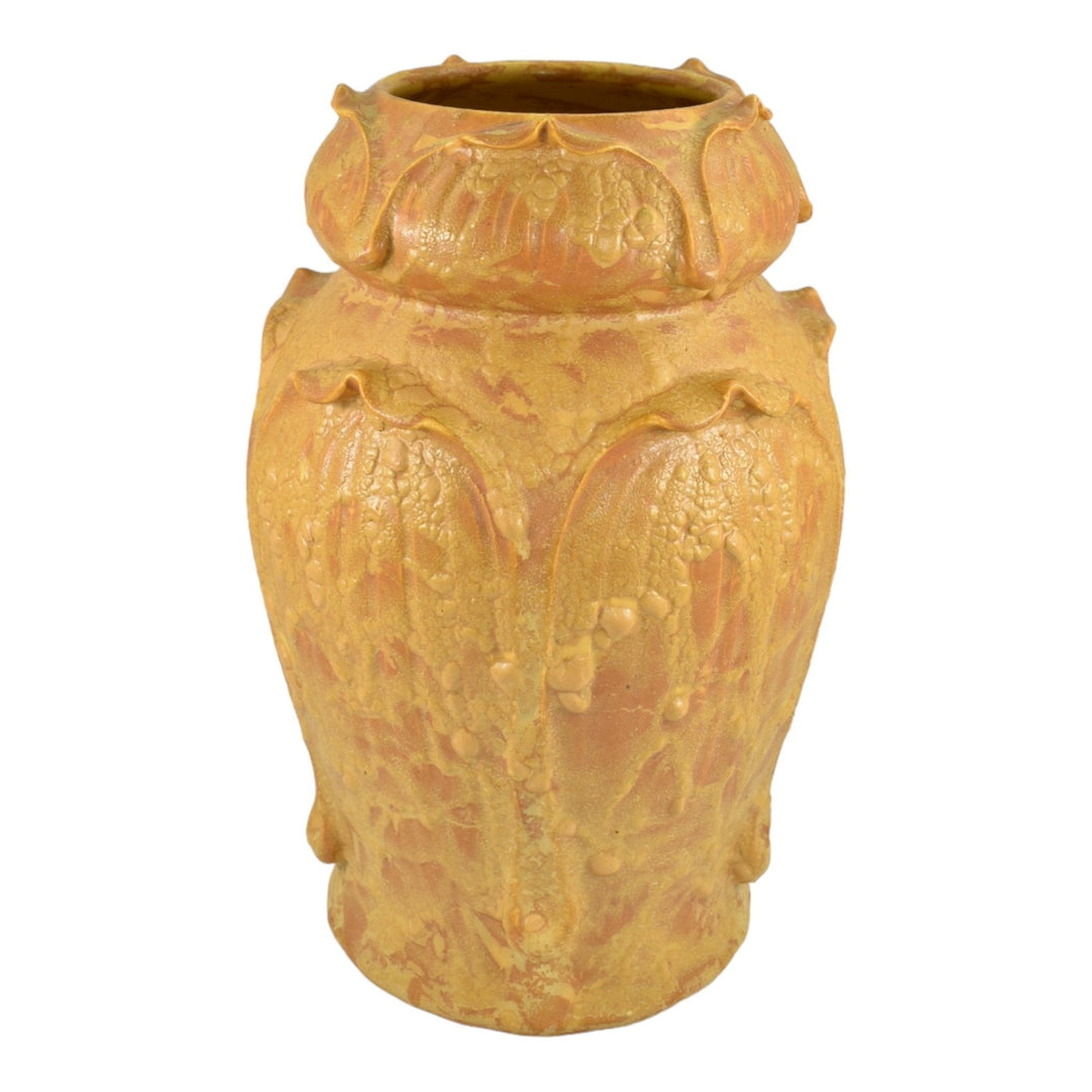 Door Hand Made Pottery Curdled Yellow Orange Large Leaf Kendrick Ceramic Vase