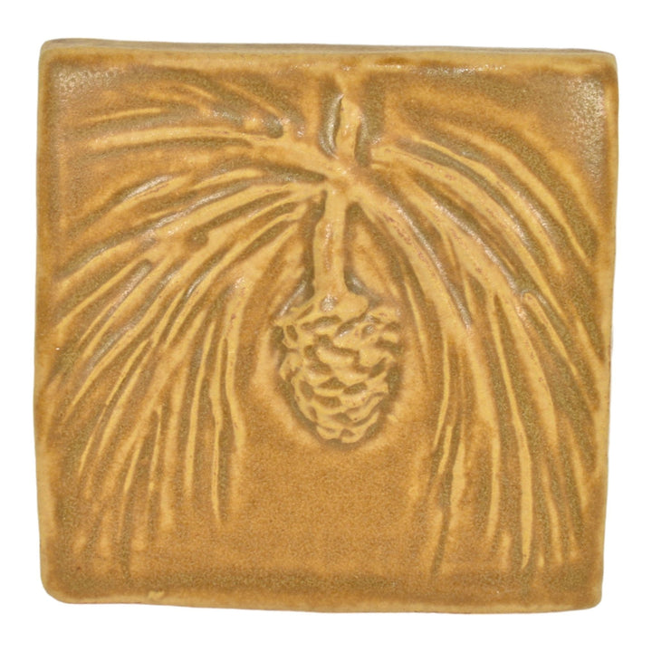 Pewabic 2002 Art Pottery Yellow Pine Cone Ceramic Tile