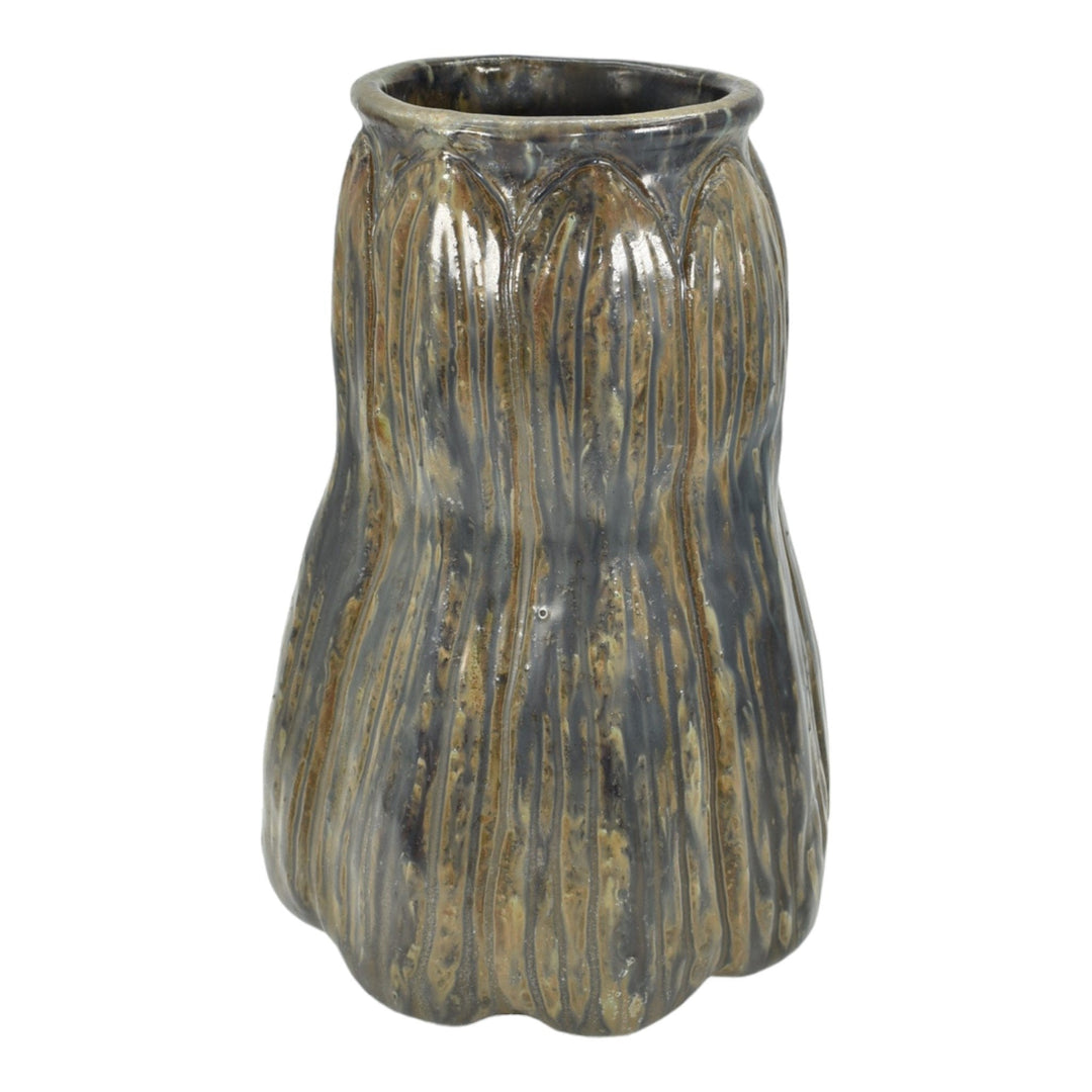 Alexandre Bigot French Vintage Art Nouveau Pottery Brown And Gray Ceramic Vase