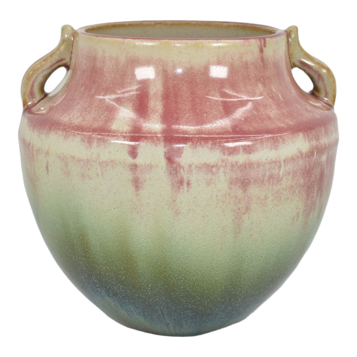 Fulper 1909-17 Arts And Crafts Pottery Pink Blue Glaze Ceramic Handled Vase 582