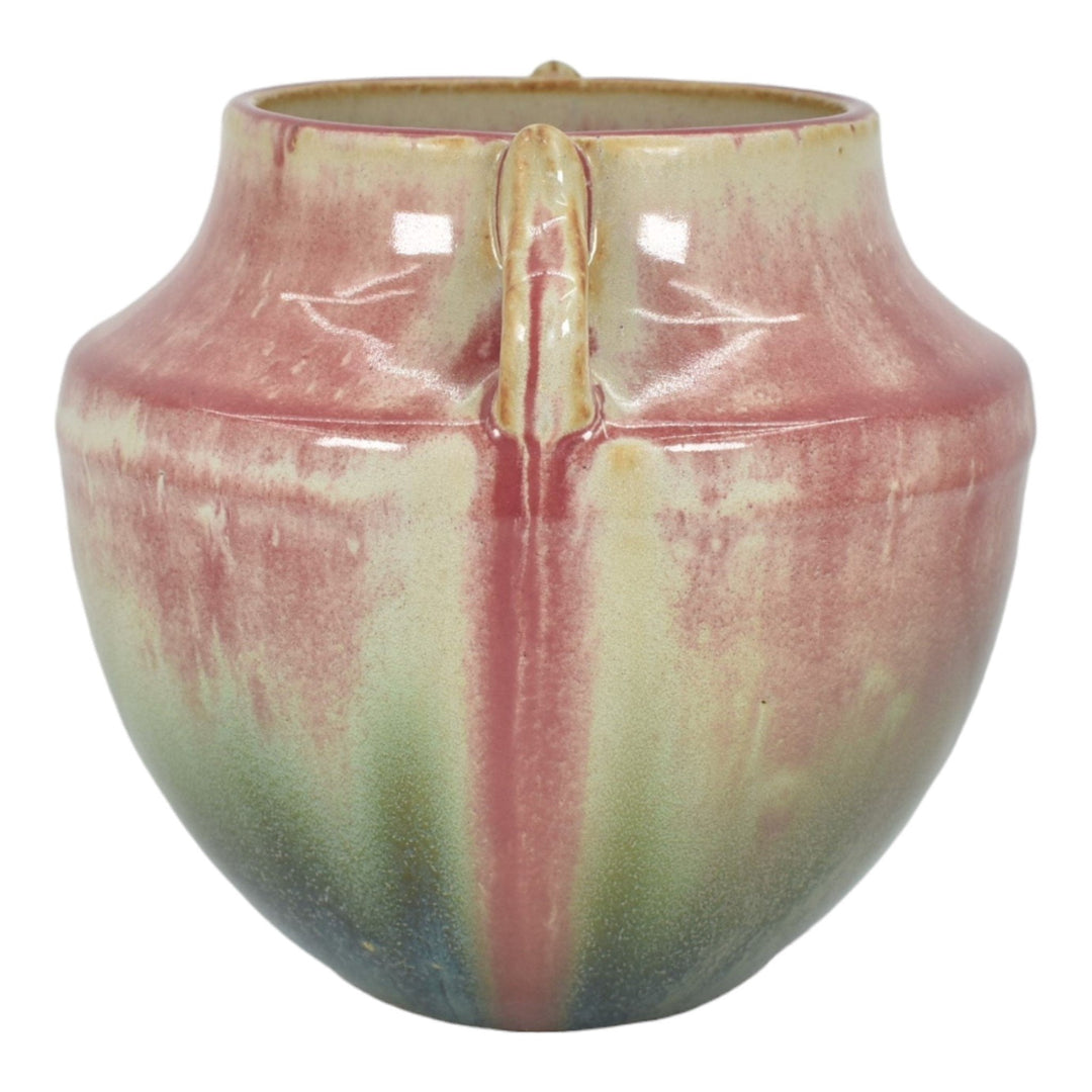 Fulper 1909-17 Arts And Crafts Pottery Pink Blue Glaze Ceramic Handled Vase 582