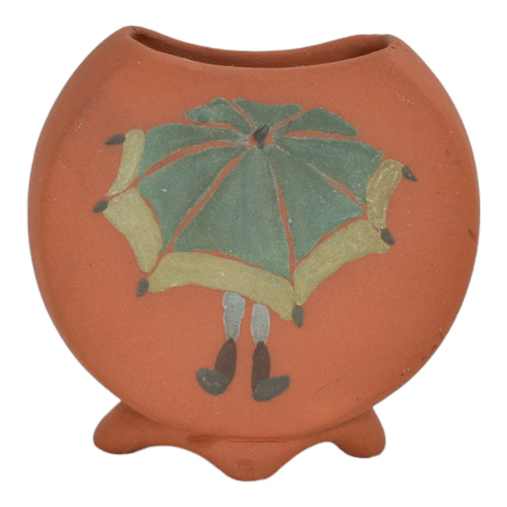 Weller 1904 Souvenirs Of St Louis Worlds Fair Pottery Person With Umbrella Vase