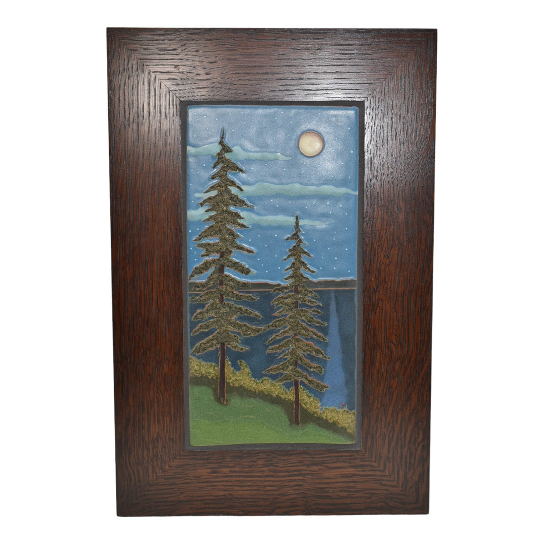 Jonathan White Odd Inq Pottery Scenic Spruce Trees And Moon Ceramic Framed Tile