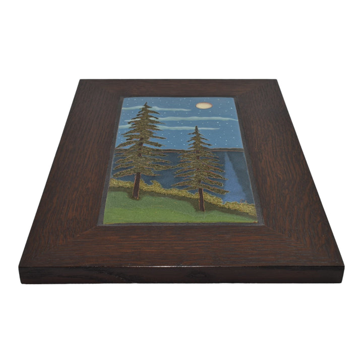 Jonathan White Odd Inq Pottery Scenic Spruce Trees And Moon Ceramic Framed Tile