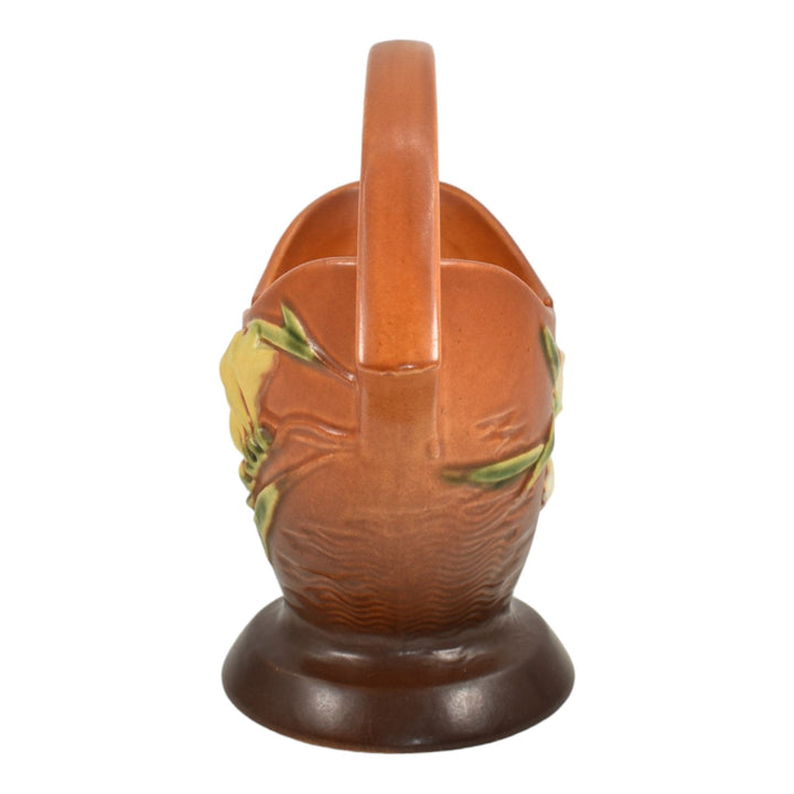Roseville Freesia Brown 1945 Mid Century Modern Art Pottery Ceramic Basket 390-7