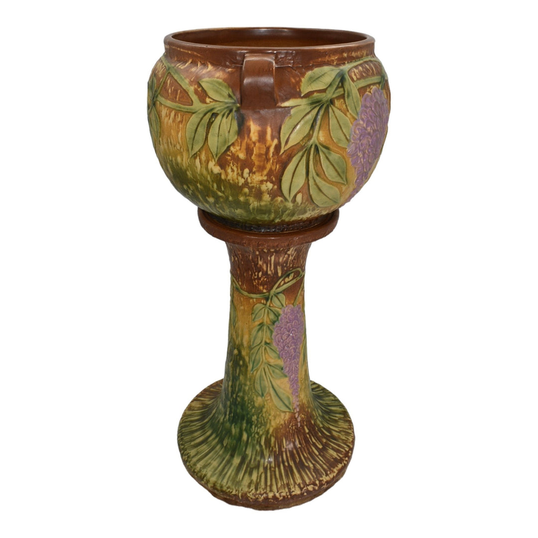 Roseville Wistera Tan 1933 Vintage Pottery Ceramic Jardiniere Pedestal 628-10 - Just Art Pottery