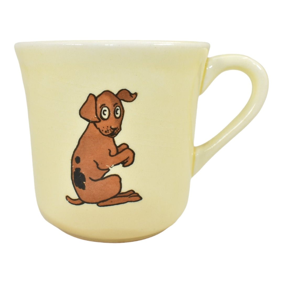 Mount Clemens Vintage Art Pottery Juvenile Creamware Dog And Chick Mug - Just Art Pottery