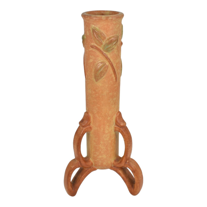 Weller Goldenglow 20s-33 Vintage Art Pottery Mottled Orange Ceramic Bud Vase - Just Art Pottery