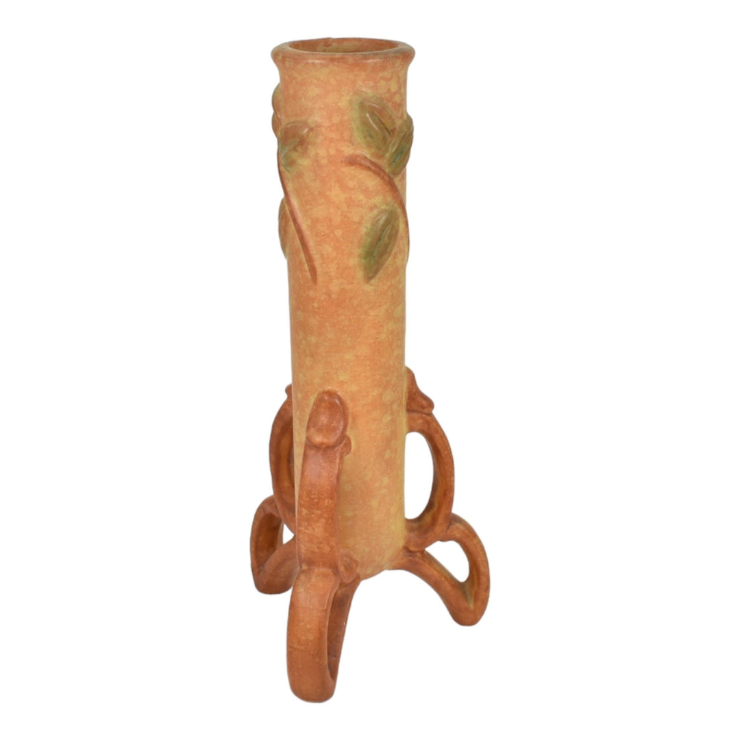 Weller Goldenglow 20s-33 Vintage Art Pottery Mottled Orange Ceramic Bud Vase - Just Art Pottery