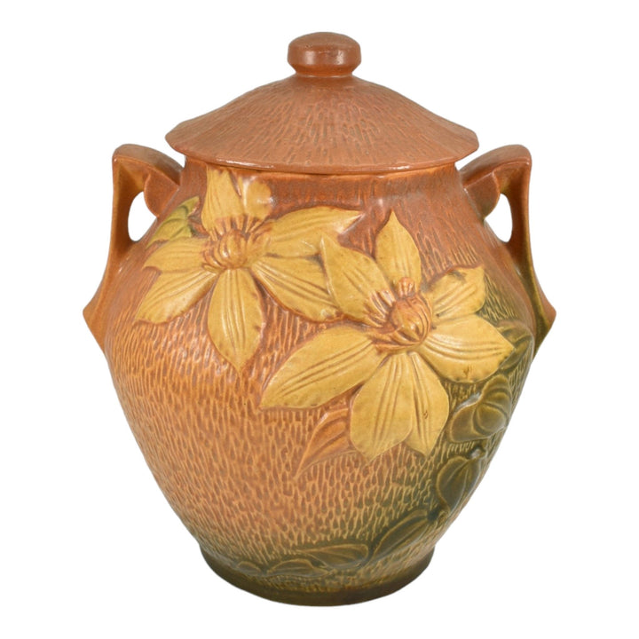 Roseville Clematis Brown 1944 Mid Century Modern Pottery Ceramic Cookie Jar 3-8