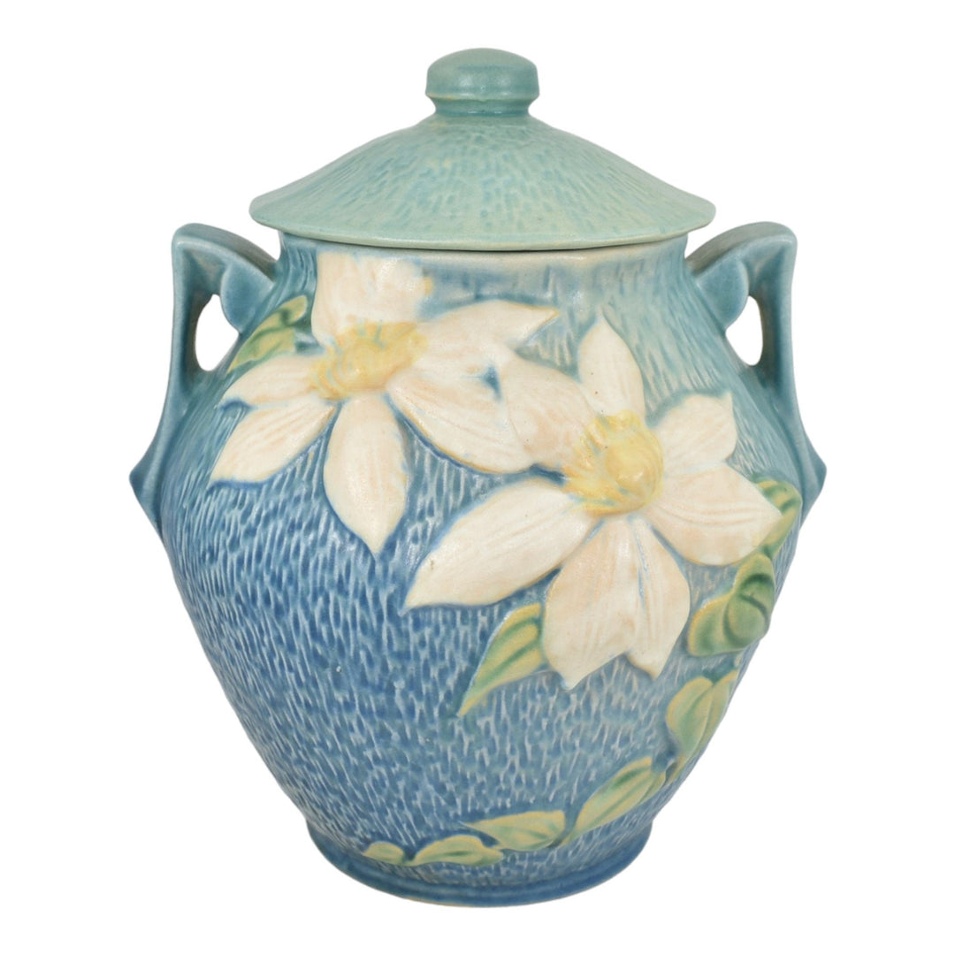 Roseville Clematis Blue 1944 Mid Century Modern Vintage Pottery Cookie Jar 3-8 - Just Art Pottery